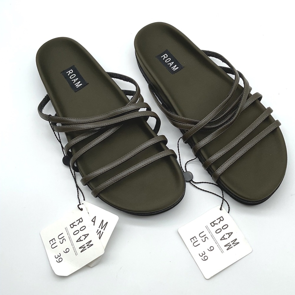 ROAM Women Olive Green Strappy Sandals Slide Molded Footbed US 9 EU 39 NEW